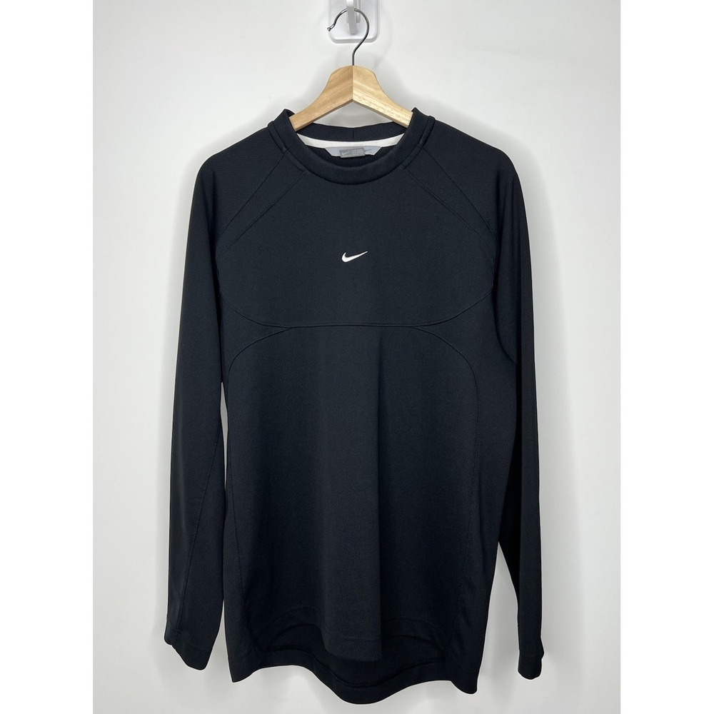 Nike Pullover Check Center Swoosh Jersey Mens Large Black Lightweight VTG Y2K